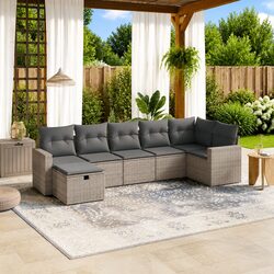 Durable 7 Piece Grey Garden Sofa Set with Cushions