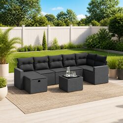 Premium 8 Piece Black Poly Rattan Garden Sofa Set