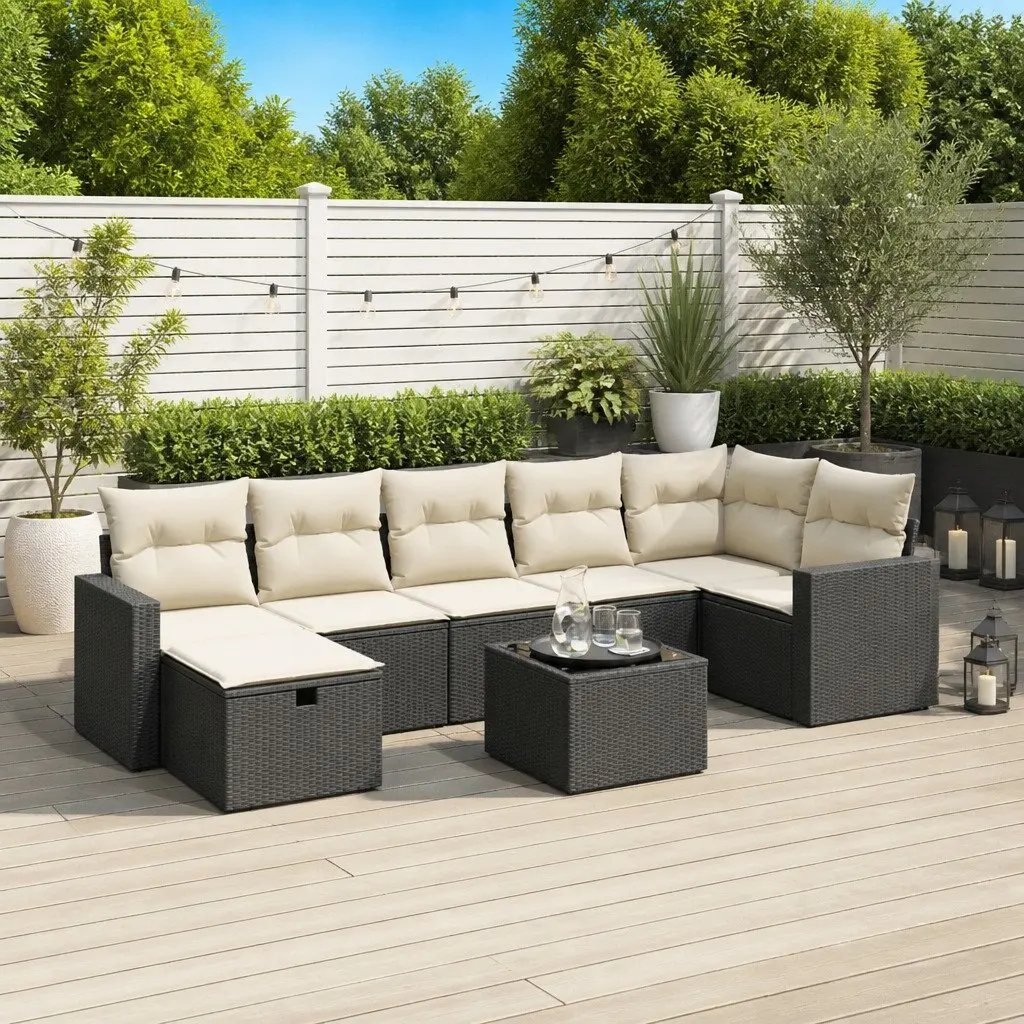 8-Piece Modular Black Poly Rattan Garden Sofa Set