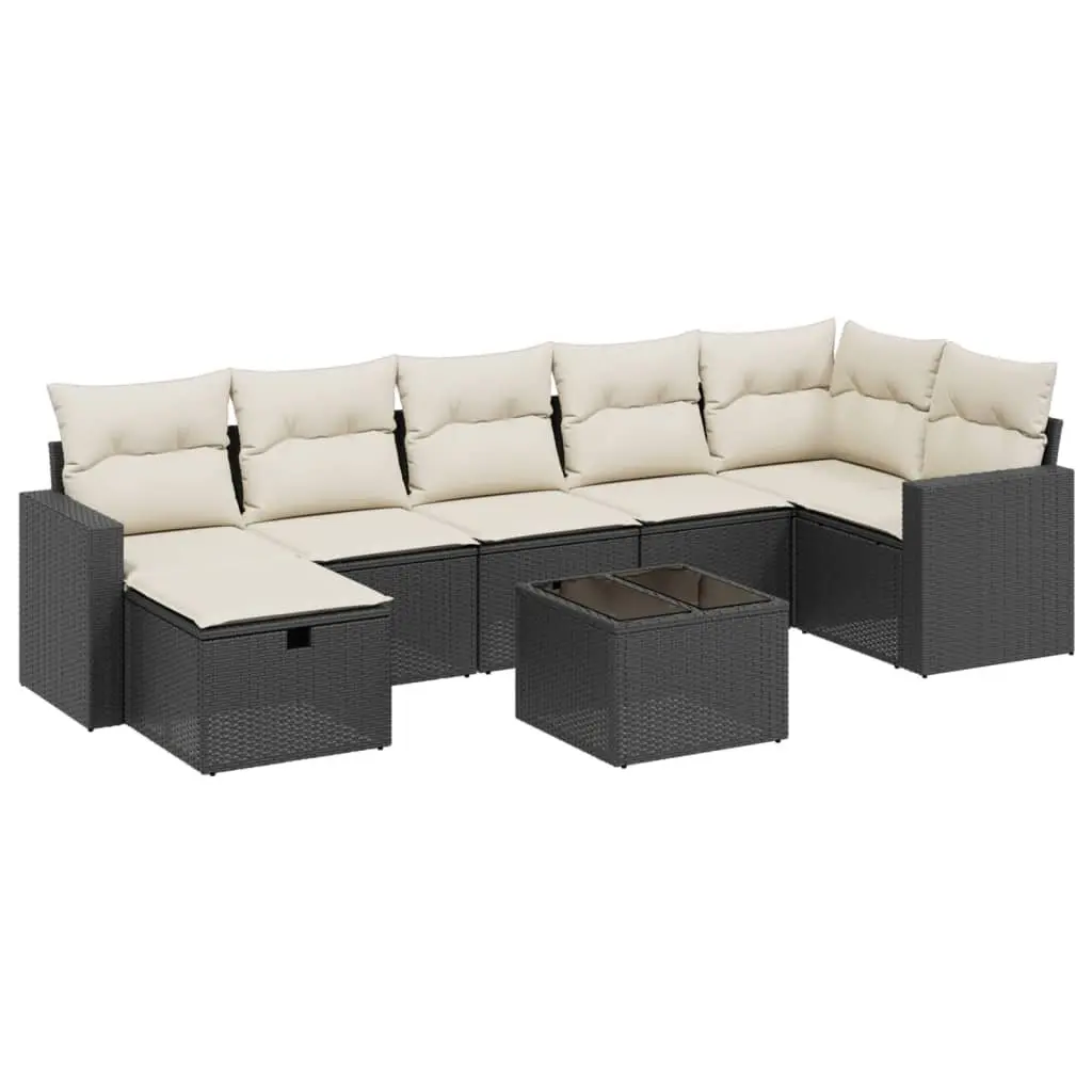 8-Piece Modular Black Poly Rattan Garden Sofa Set