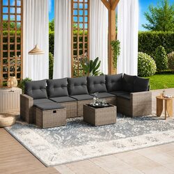Durable 8-Piece Garden Sofa Set Grey Poly Rattan