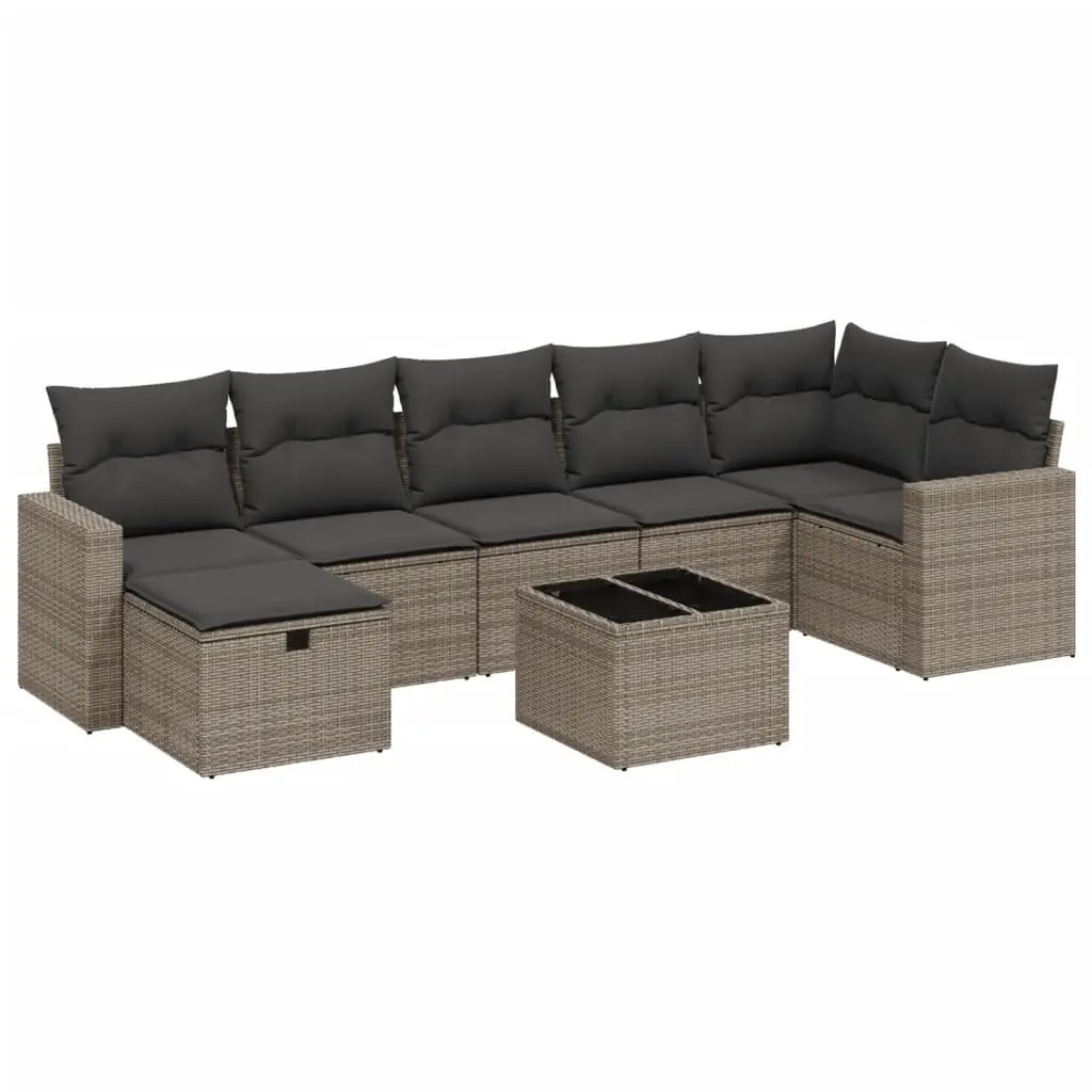 Garden Sofa Set PE Rattan 8 Piece Modular Outdoor Furniture Grey with Cushions