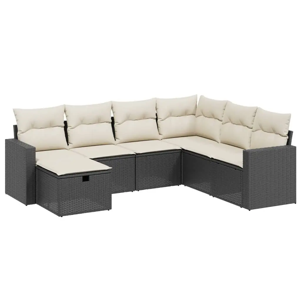 Garden Sofa Set 7 Piece Outdoor Furniture Patio Black Poly Rattan with Cushions