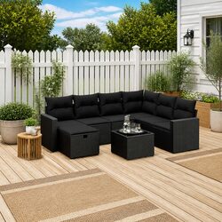 Durable 8 Piece Black Rattan Garden Sofa Set