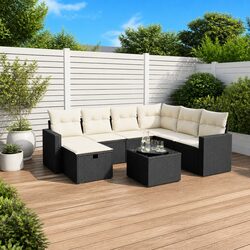 8-Piece Outdoor Garden Sofa Set in Black Poly Rattan