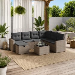 8-Piece Grey Poly Rattan Garden Sofa Set for Outdoors