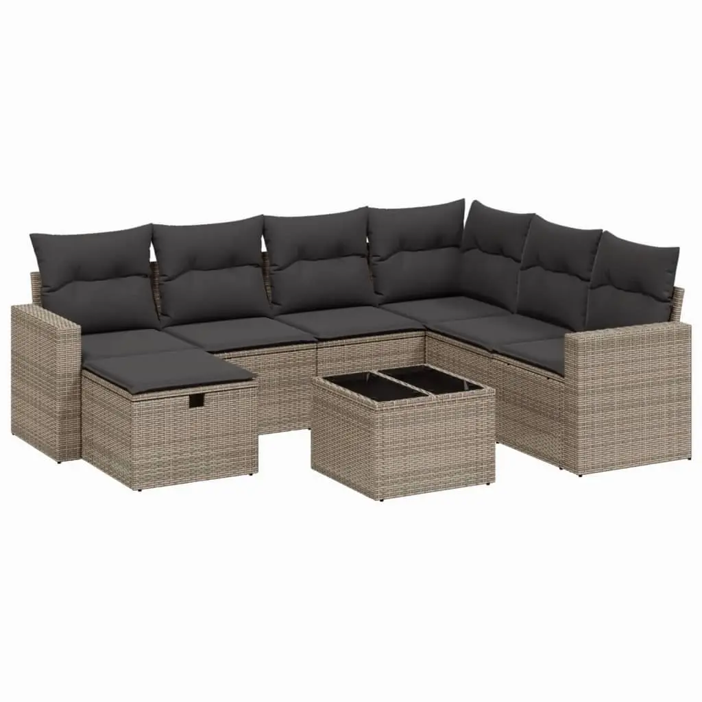 8-Piece Grey Poly Rattan Garden Sofa Set for Outdoors