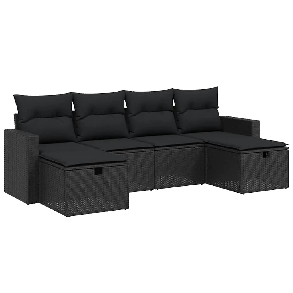 Garden Sofa Set PE Rattan 6 Piece Modular Outdoor Furniture Black