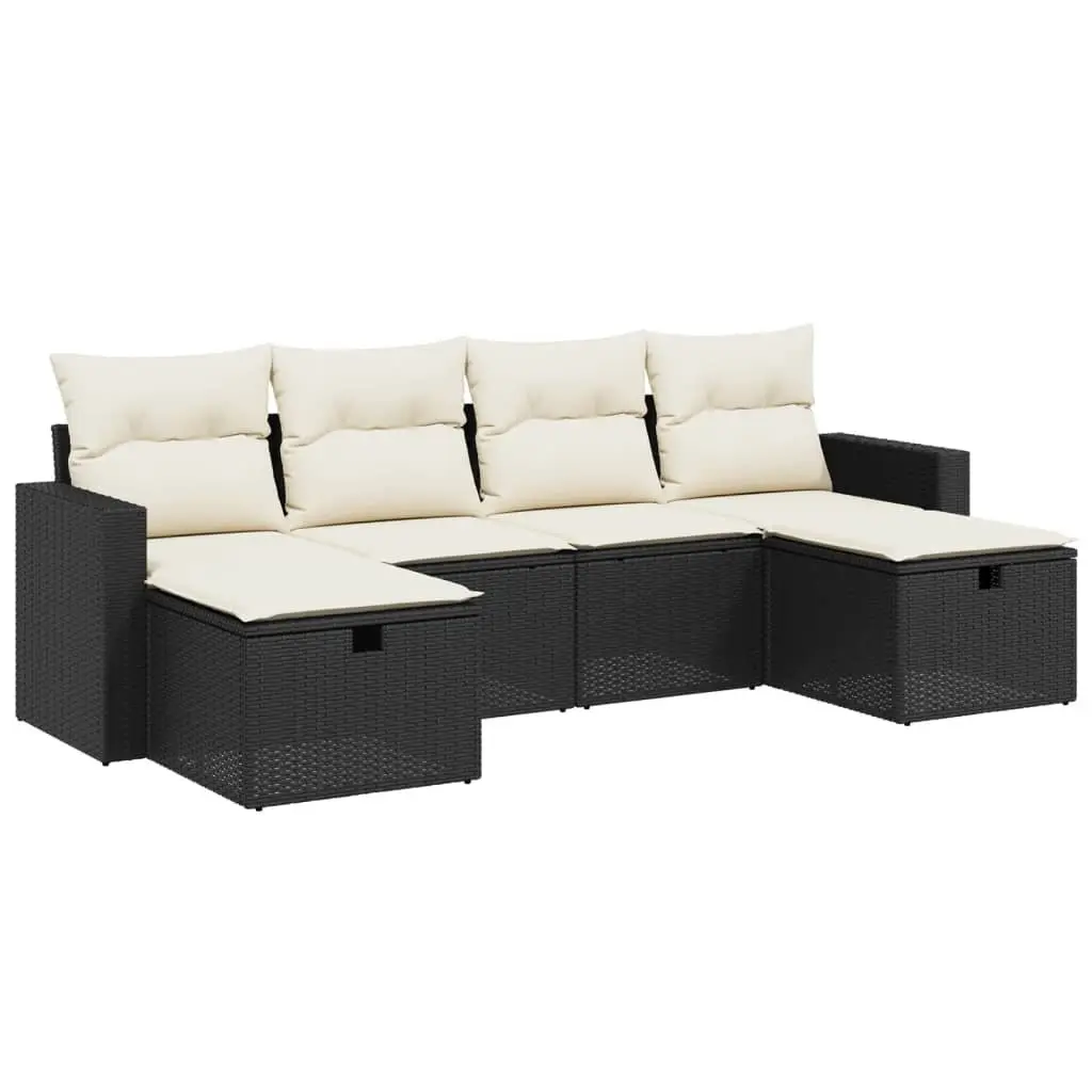 6 Piece Black Garden Sofa Set with Cushions