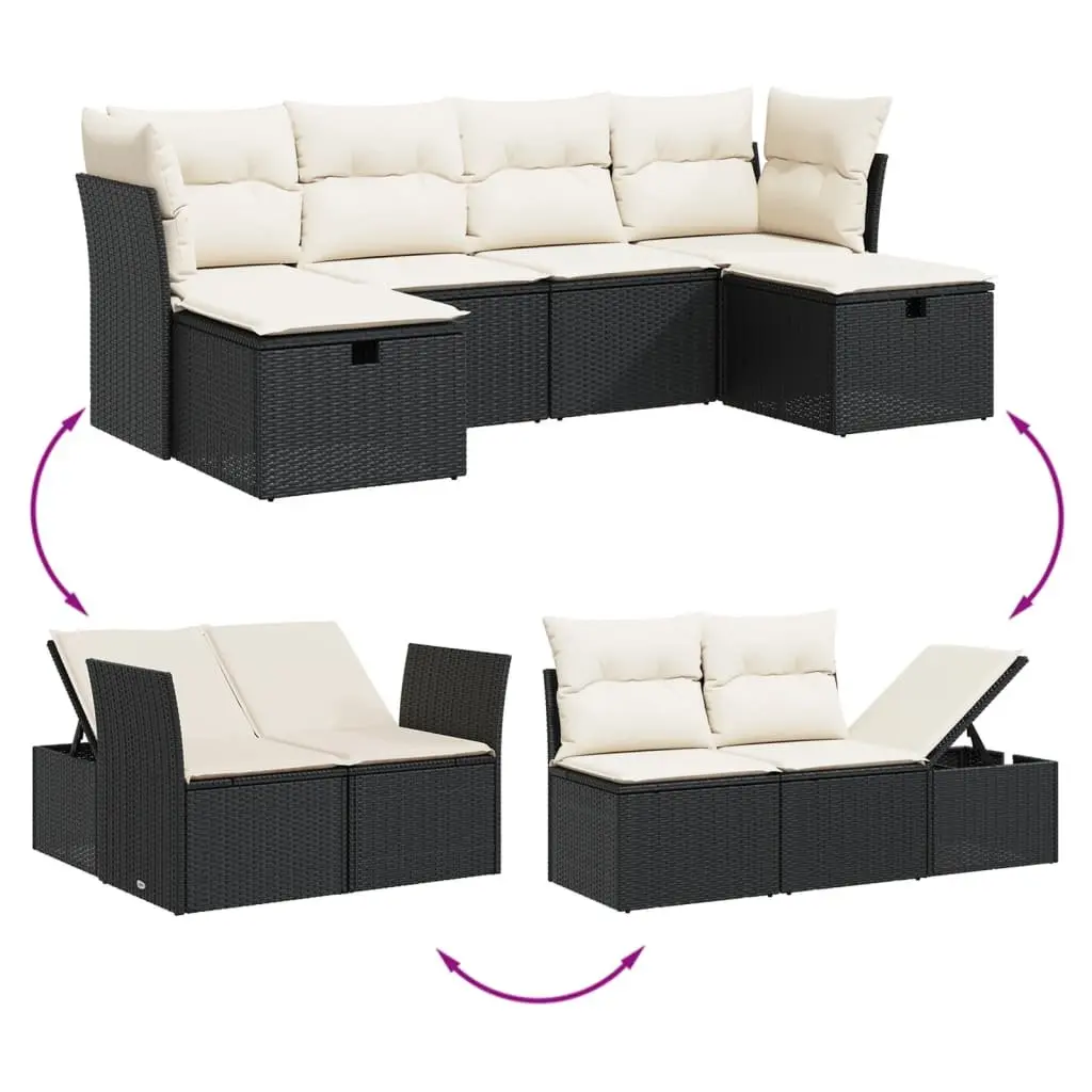 6 Piece Black Garden Sofa Set with Cushions