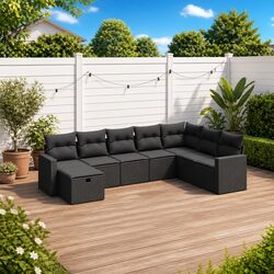 8-Piece Modular Outdoor Sofa Set in Black Poly Rattan