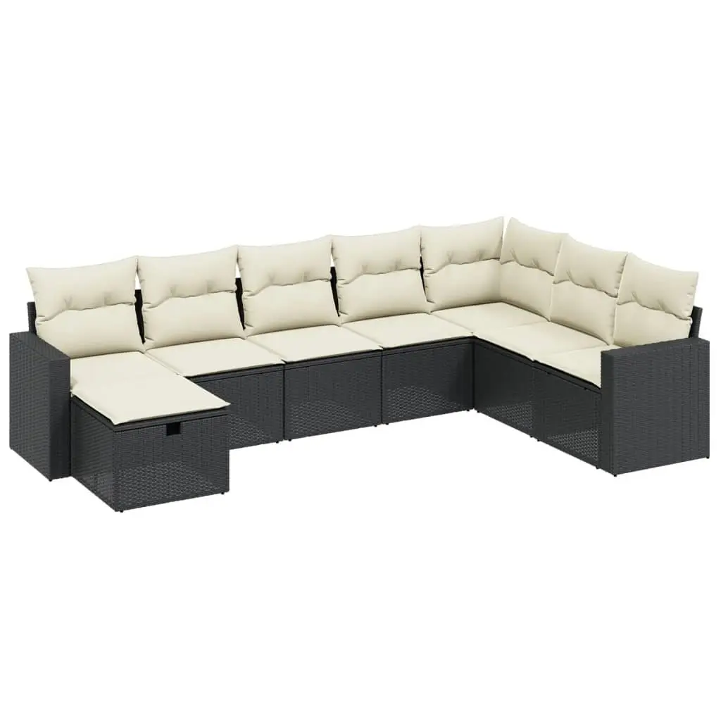 8 Piece Outdoor Garden Sofa Set Poly Rattan Black Cushions