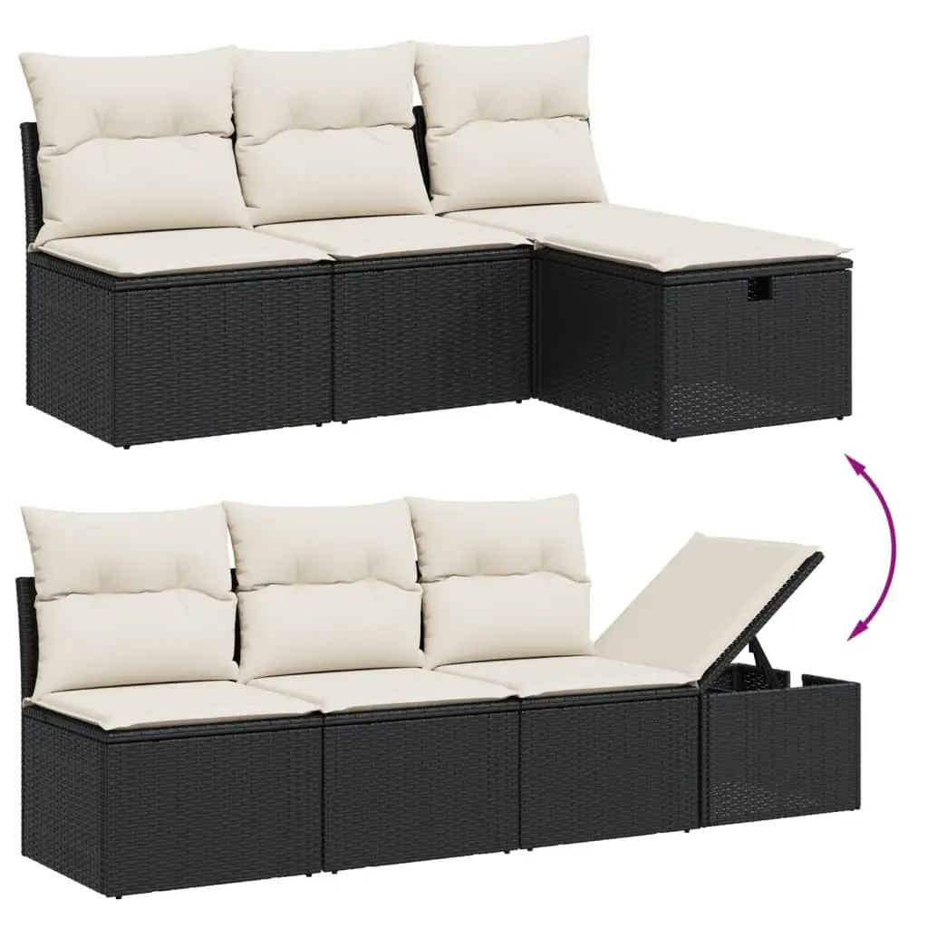 8 Piece Outdoor Garden Sofa Set Poly Rattan Black Cushions