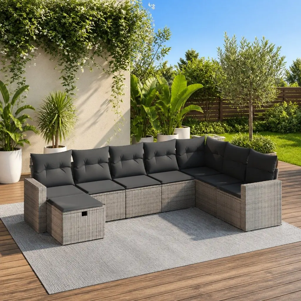8-Piece Grey Rattan Outdoor Sofa Set