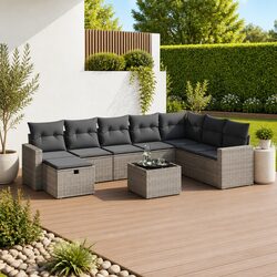 9-Piece Grey Modular Garden Sofa Set for Outdoor Use