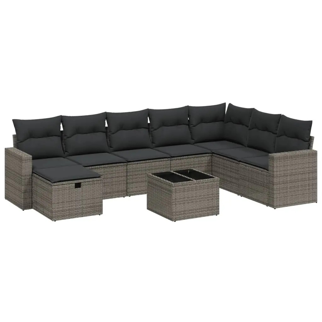 9-Piece Grey Modular Garden Sofa Set for Outdoor Use