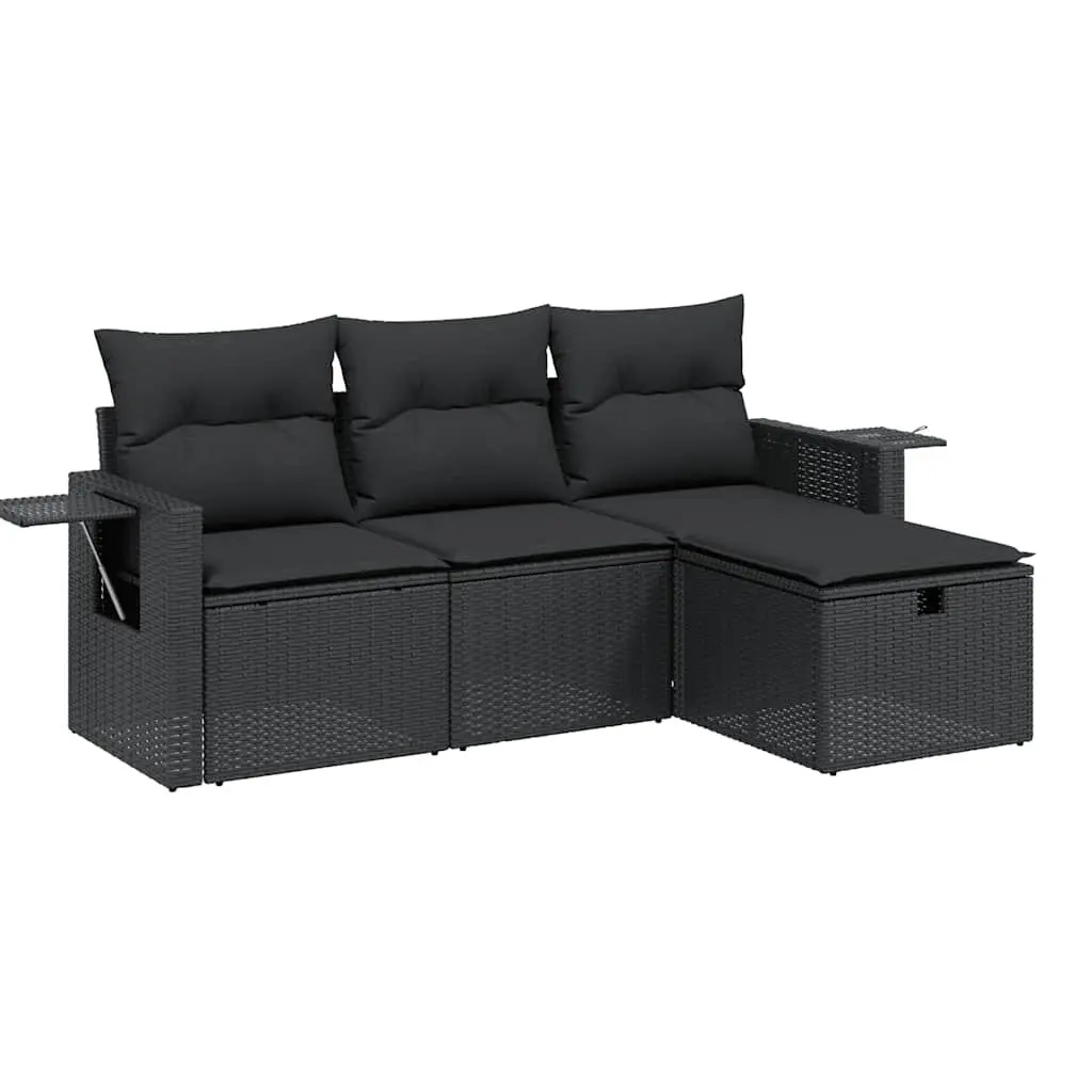 4 Piece Modular Black Poly Rattan Garden Sofa Set