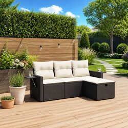 Premium 4 Piece Black Poly Rattan Outdoor Sofa Set