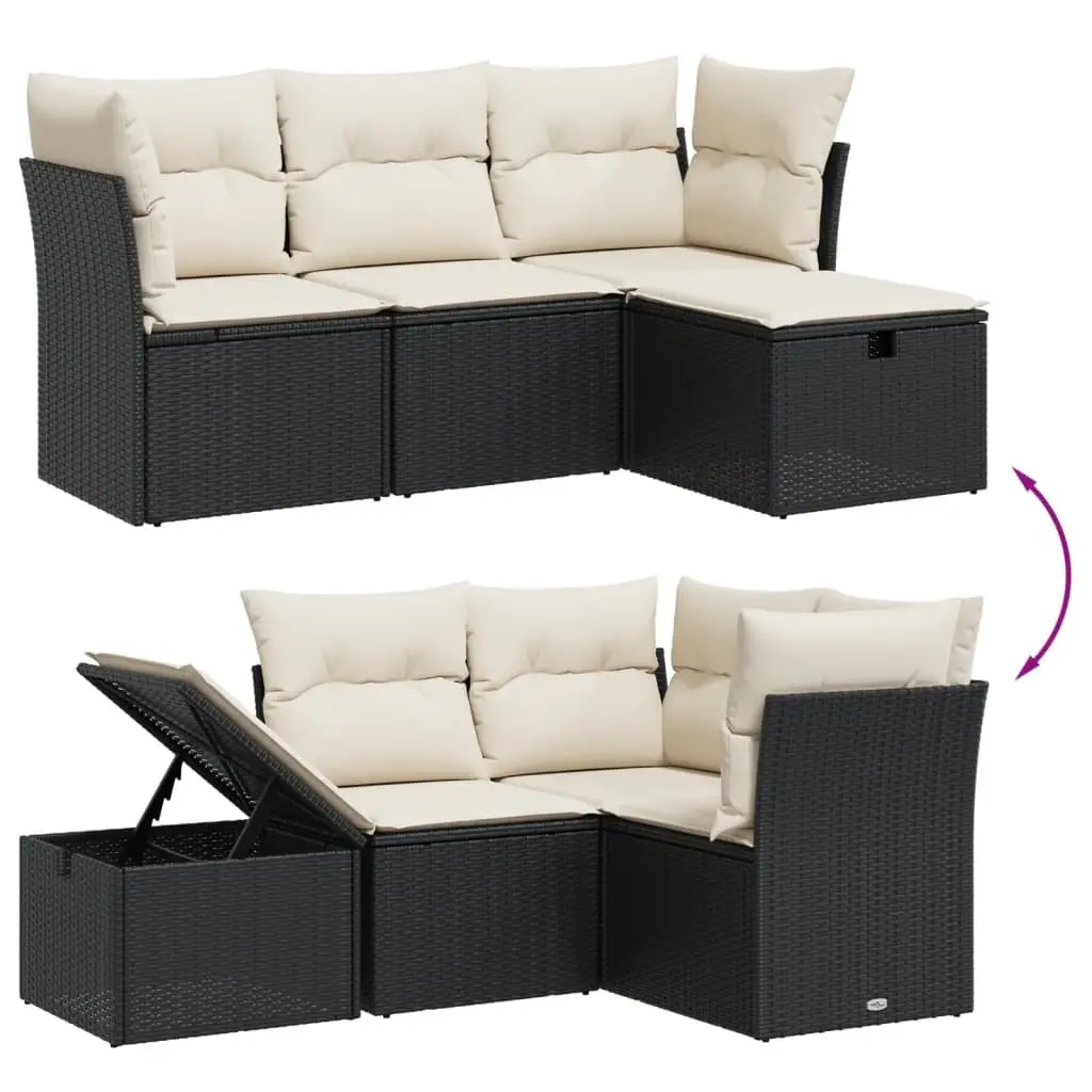 4 Piece Outdoor Garden Sofa Set PE Rattan Black with Cushions