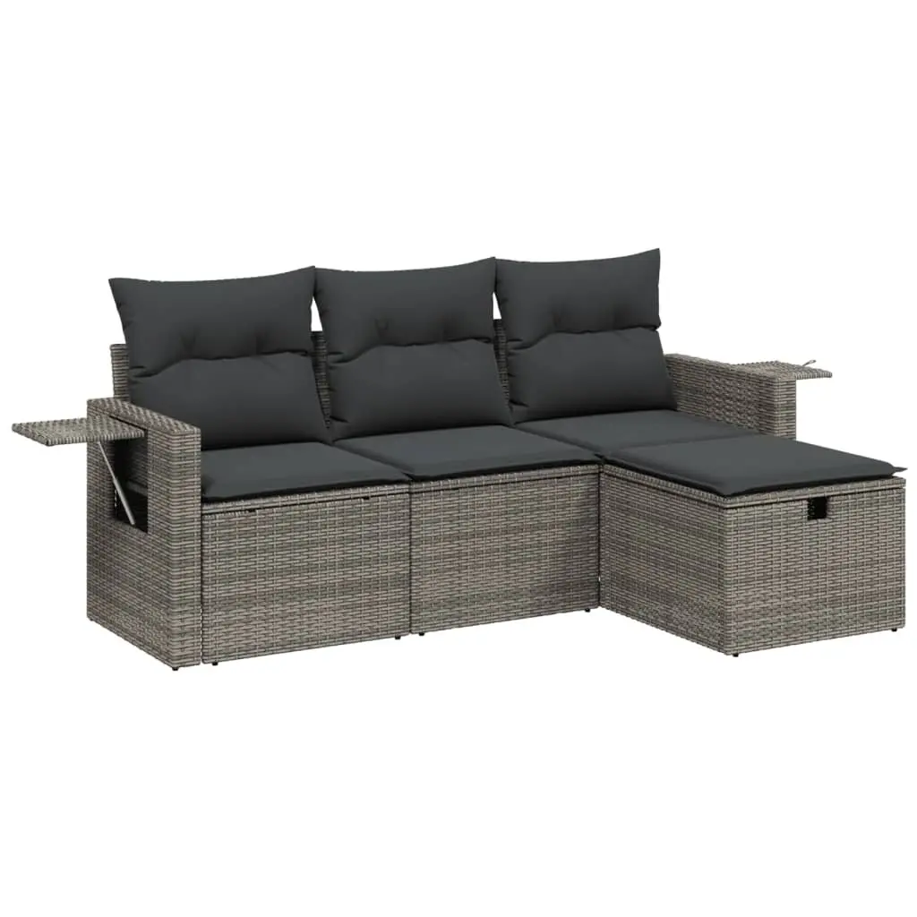 4 Piece Grey Outdoor Sofa Set with Cushions