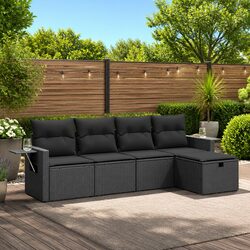 Durable 5 Piece Garden Sofa Set with Black Cushions