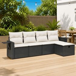 Sturdy 5 Piece Black Rattan Outdoor Sofa Set with Cushions
