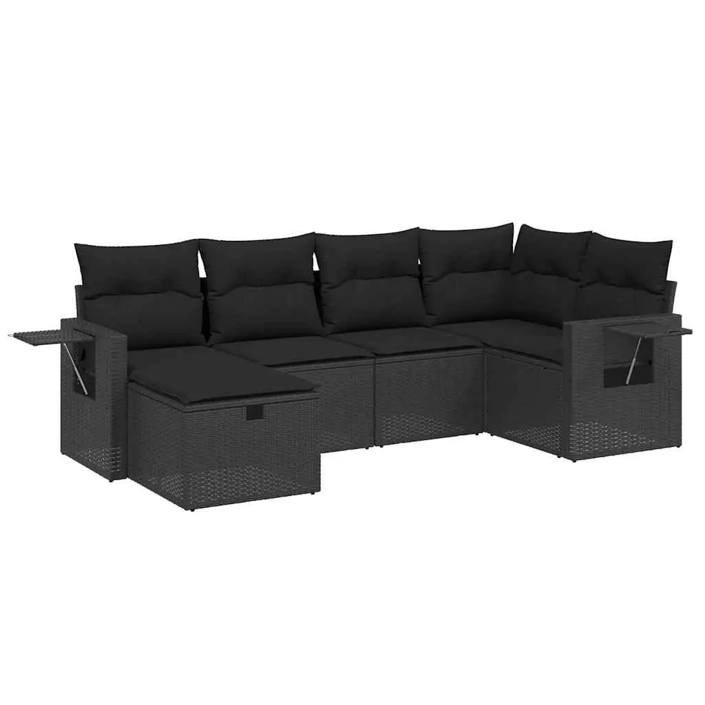 Modular 6-Piece Black Garden Sofa Set with Cushions