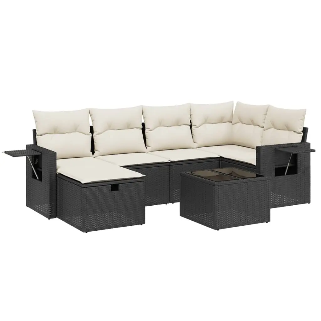 7 Piece Modular Outdoor Sofa Set in Black Poly Rattan