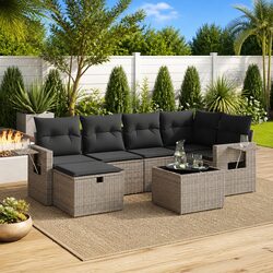 Durable 7 Piece Grey Garden Sofa Set for Outdoor Spaces