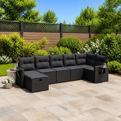 7 Piece Black Modular Outdoor Sofa Set with Cushions