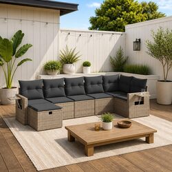 Durable 7 Piece Grey Garden Sofa Set with Cushions