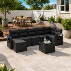 8 Piece Black Poly Rattan Garden Sofa Set