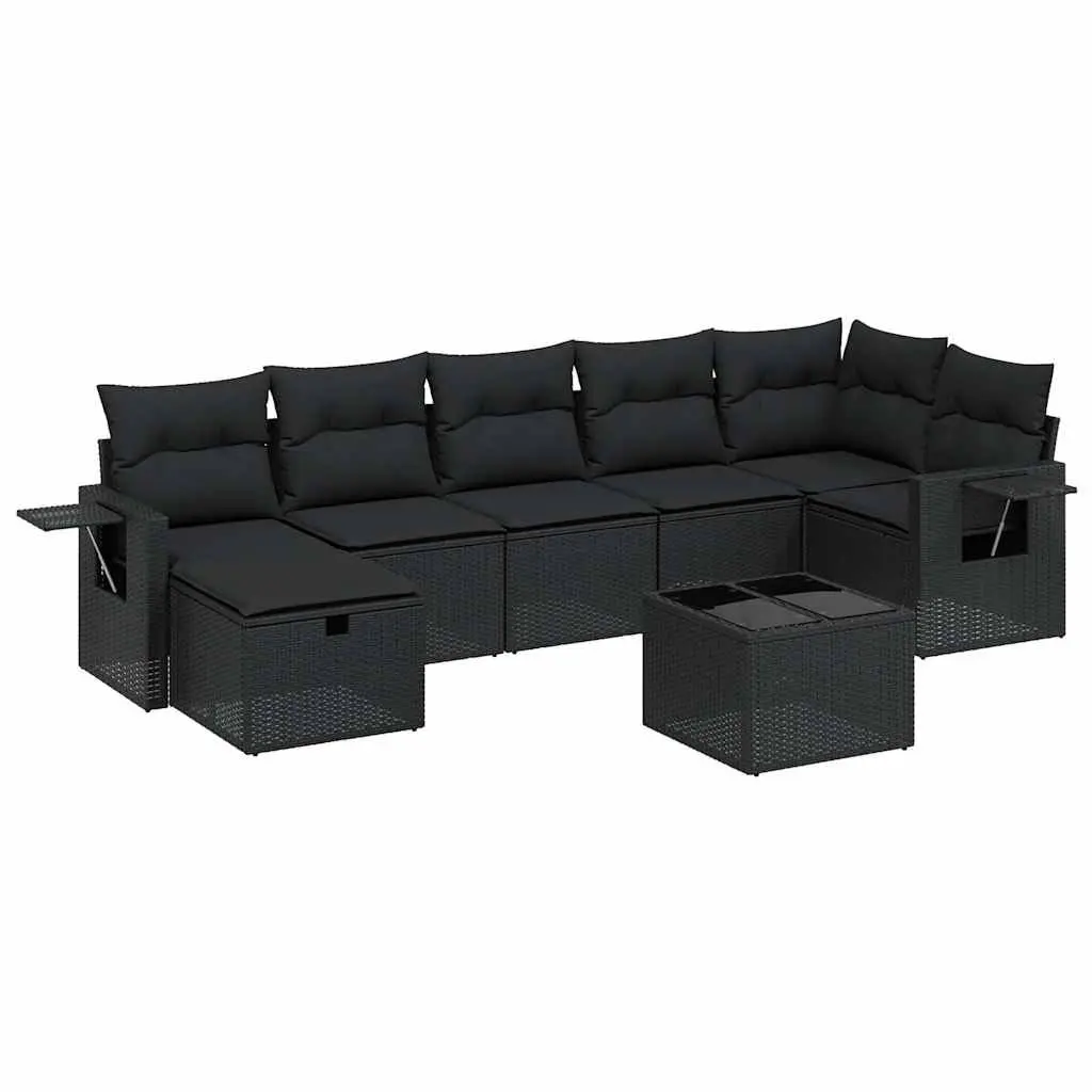 8 Piece Black Poly Rattan Garden Sofa Set