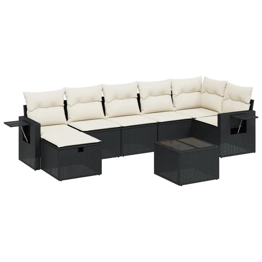 Garden Sofa Set PE Rattan 8 Piece Outdoor Furniture Black with Cushions