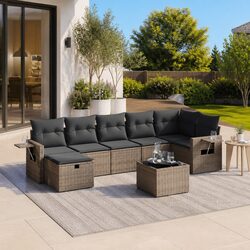 Premium 8 Piece Outdoor Garden Sofa Set with Grey Cushions