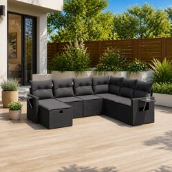 Premium 7 Piece Outdoor Patio Sofa Set in Black Rattan