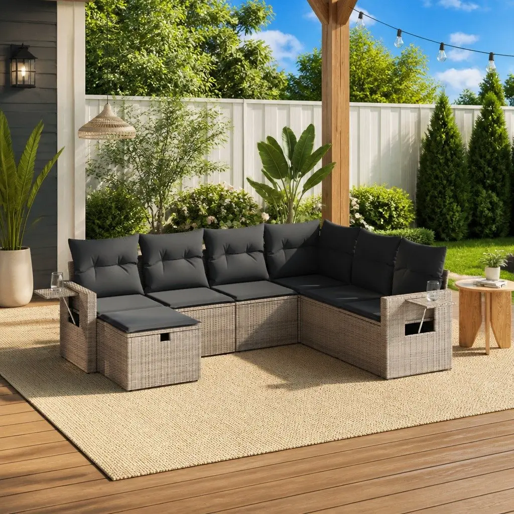 Modular 7 Piece Grey Garden Sofa Set with Cushions