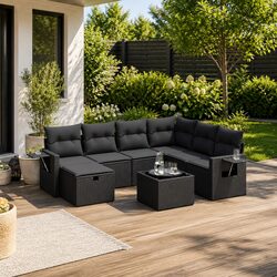 Stylish 8 Piece Black Garden Sofa Set with Cushions