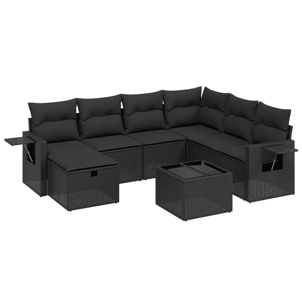 Garden Sofa Set PE Rattan 8 Piece Outdoor Furniture Patio Black with Cushions