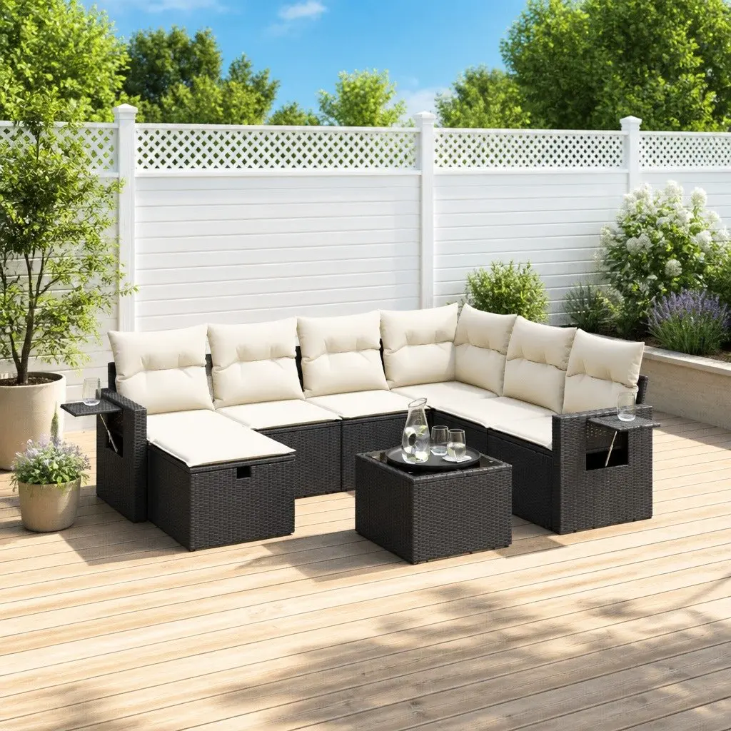 Garden Sofa Set PE Rattan 8 Piece Outdoor Furniture Patio Black with Cushions