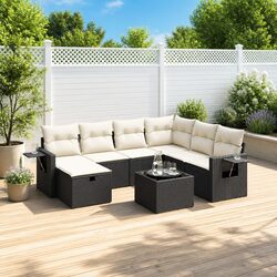 8-Piece Black Poly Rattan Garden Sofa Set with Cushions