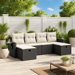 6-Piece Modular Outdoor Patio Sofa Set in Black Rattan
