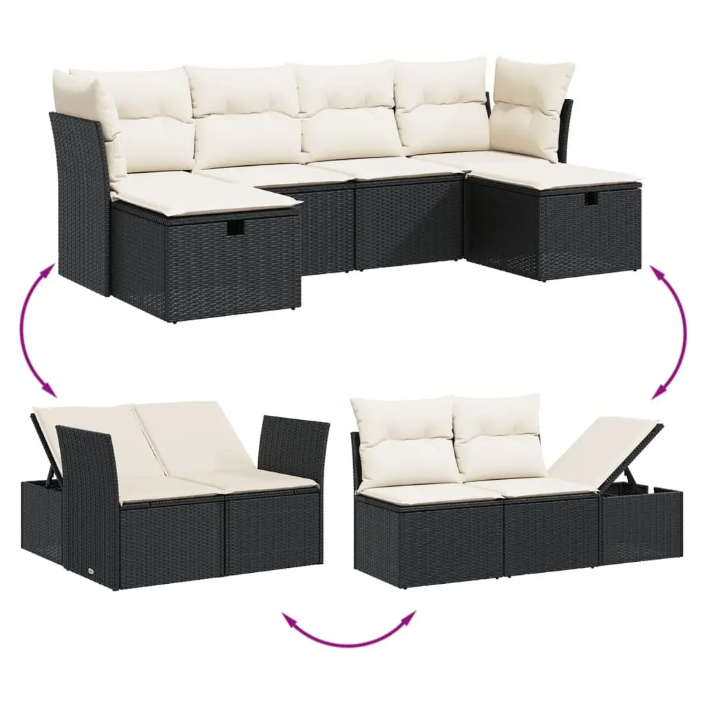 Garden Sofa Set PE Rattan 6 Piece Outdoor Patio Furniture Black