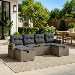 Durable 6-Piece Grey Garden Sofa Set for Outdoor Comfort