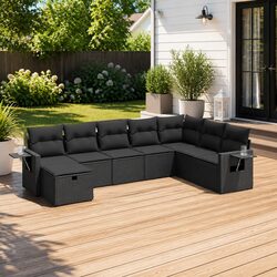 Durable Black Poly Rattan Garden Sofa Set with Cushions