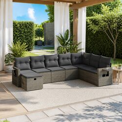 Durable 8 Piece Grey Garden Sofa Set with Cushions