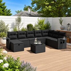 Stylish 9-Piece Black Garden Sofa Set with Cushions