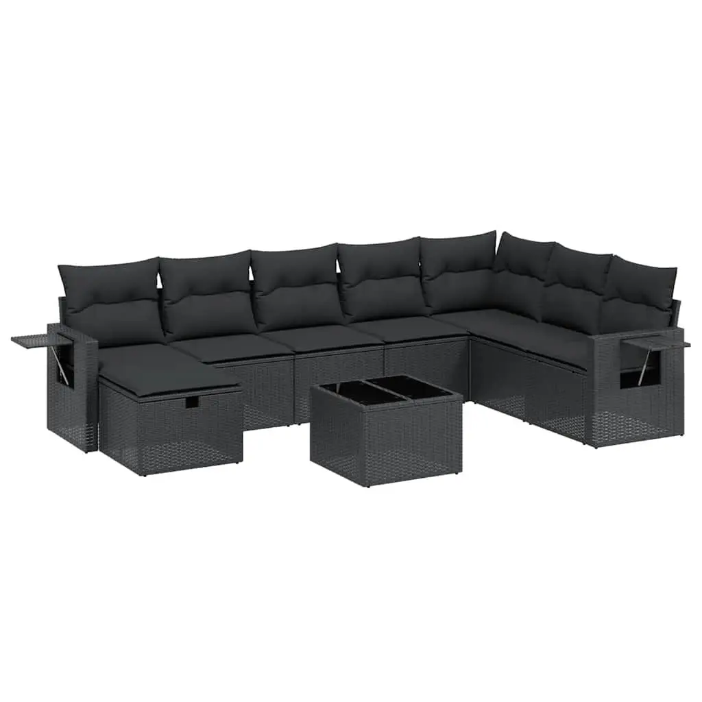 Garden Sofa Set PE Rattan 9 Piece Outdoor Furniture Modular Black