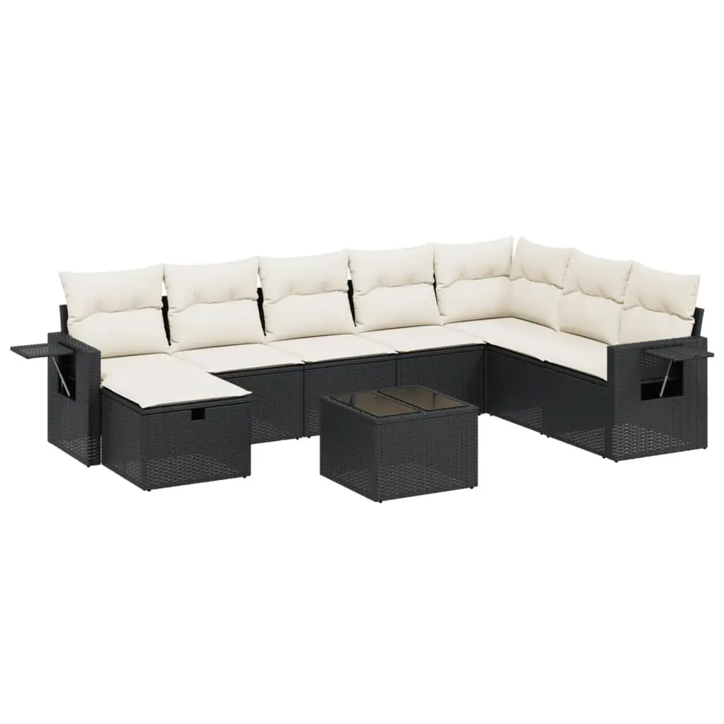 9 Piece Black Poly Rattan Garden Sofa Set for Patio