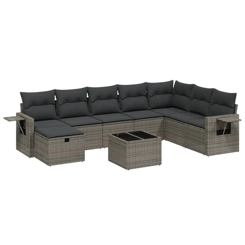 9 Piece Garden Sofa Set PE Rattan Grey with Cushions